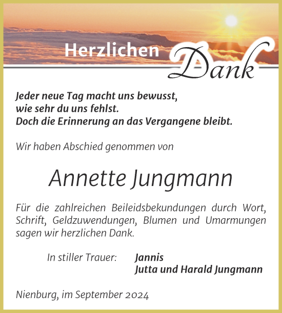 Traueranzeige von Annette Jungmann von Trauerkombi Bernburg