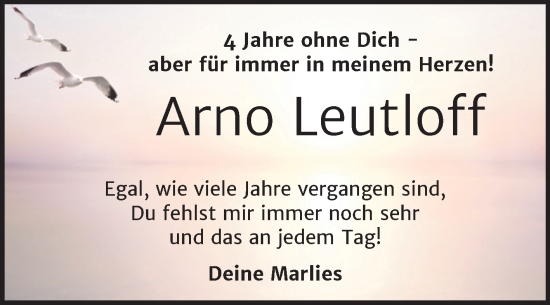 Traueranzeige von Arno Leutloff von Trauerkombi Merseburg