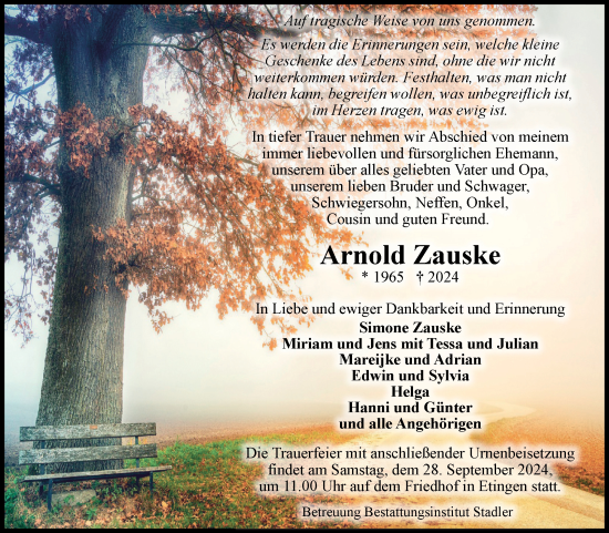 Traueranzeige von Arnold Zauske von Volksstimme Haldensleben/Wolmirstedt