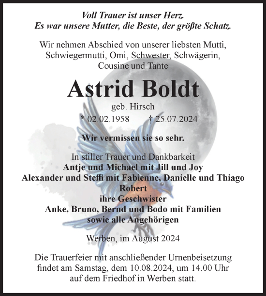 Traueranzeige von Astrid Boldt von Volksstimme Altmark Ost