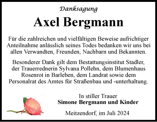 Traueranzeige von Axel Bergmann von Volksstimme Haldensleben/Wolmirstedt