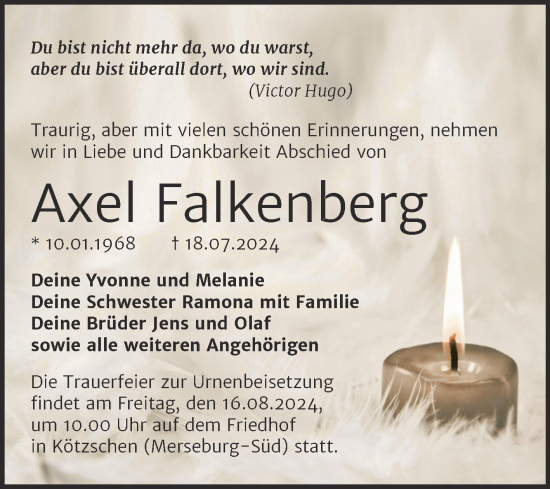 Traueranzeige von Axel Falkenberg von Trauerkombi Merseburg