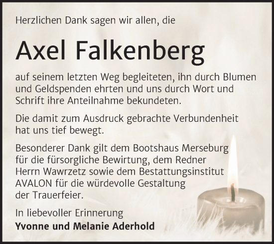 Traueranzeige von Axel Falkenberg von Trauerkombi Merseburg