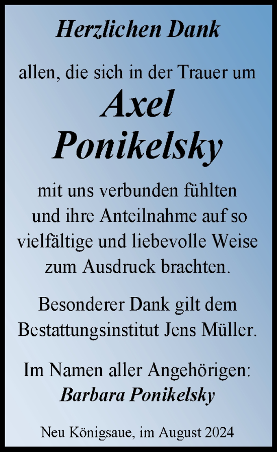 Traueranzeige von Axel Ponikelsky von Trauerkombi Aschersleben