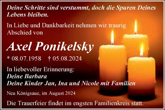 Traueranzeige von Axel Ponikelsky von Trauerkombi Aschersleben