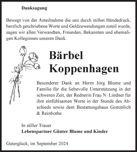 Traueranzeige von Bärbel Koppenhagen von Volksstimme Zerbst