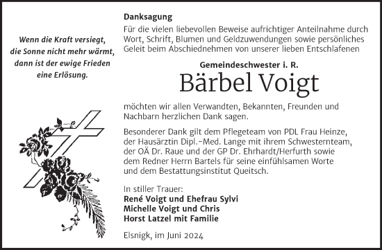 Traueranzeige von Bärbel Voigt von Trauerkombi Köthen