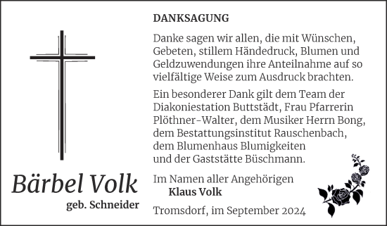 Traueranzeige von Bärbel Volk von Naumburger Tageblatt