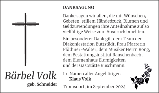 Traueranzeige von Bärbel Volk von Super Sonntag Naumburg/Nebra