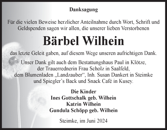 Traueranzeige von Bärbel Wilhein von Volksstimme Altmark West
