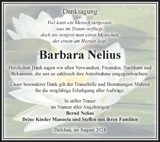 Traueranzeige von Barbara Nelius von Volksstimme Altmark West