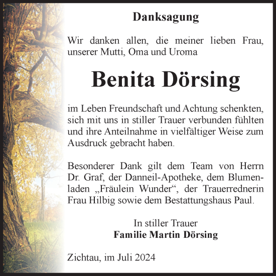 Traueranzeige von Benita Dörsing von Volksstimme Altmark West