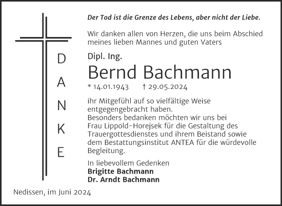 Traueranzeige von Bernd Bachmann von Trauerkombi Zeitz