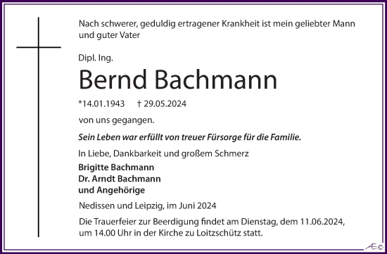 Traueranzeige von Bernd Bachmann von Trauerkombi Zeitz