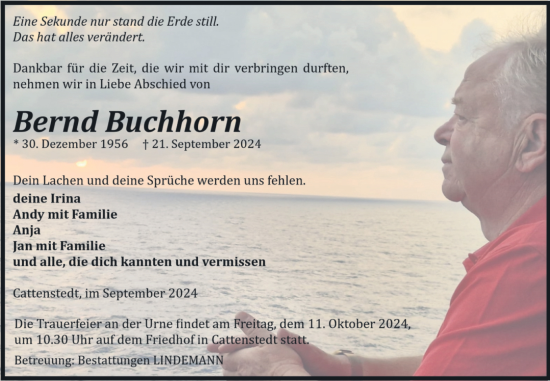 Traueranzeige von Bernd Buchhorn von Volksstimme Wernigerode