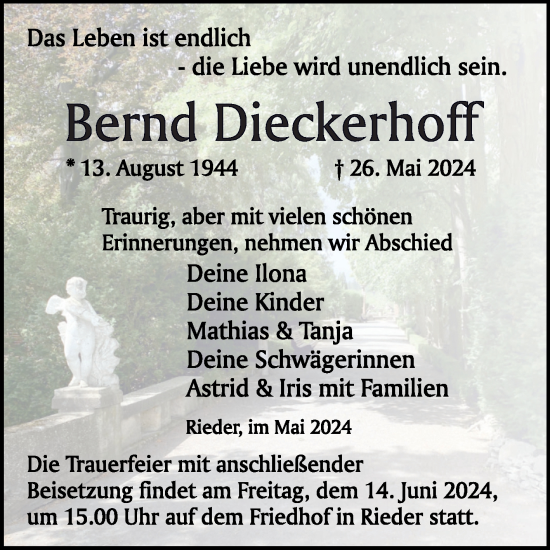 Traueranzeige von Bernd Dieckerhoff von Trauerkombi Quedlinburg