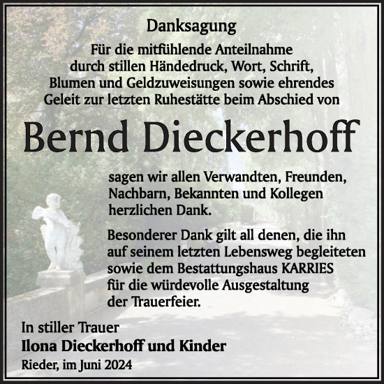Traueranzeige von Bernd Dieckerhoff von Trauerkombi Quedlinburg