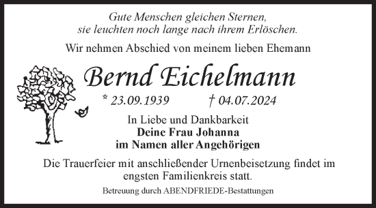 Traueranzeige von Bernd Eichelmann von Volksstimme Magdeburg