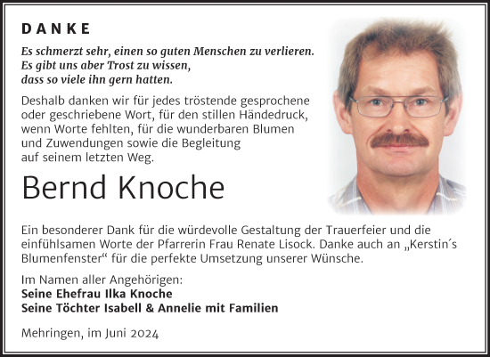 Traueranzeige von Bernd Knoche von Trauerkombi Aschersleben