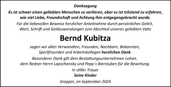 Traueranzeige von Bernd Kubitza von Trauerkombi Bitterfeld