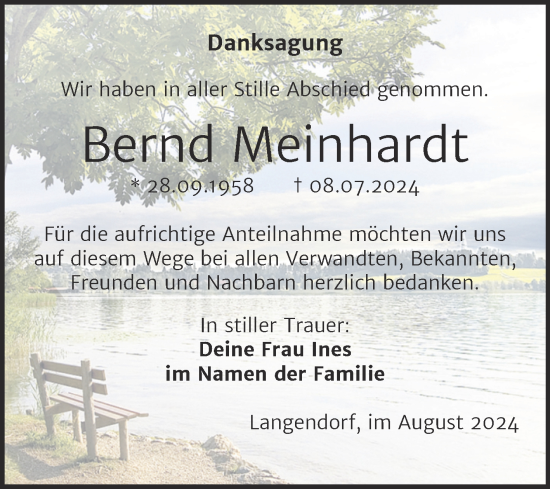 Traueranzeige von Bernd Meinhardt von Trauerkombi Weißenfels