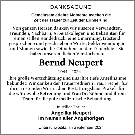 Traueranzeige von Bernd Neupert von Trauerkombi Zeitz