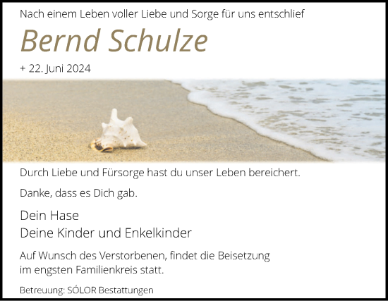 Traueranzeige von Bernd Schulze von Volksstimme Magdeburg