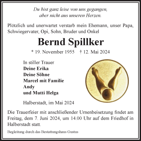 Traueranzeige von Bernd Spillker von Volksstimme Halberstadt
