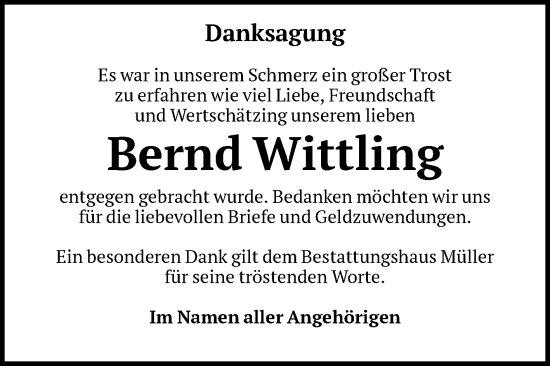 Traueranzeige von Bernd Wittling von Volksstimme Altmark West