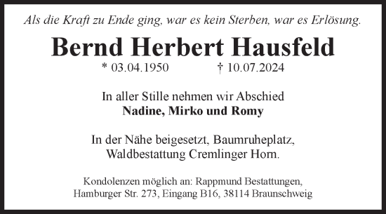 Traueranzeige von Bernd Herbert Hausfeld von Volksstimme Magdeburg