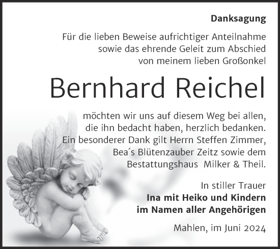 Traueranzeige von Bernhard Reichel von Trauerkombi Zeitz
