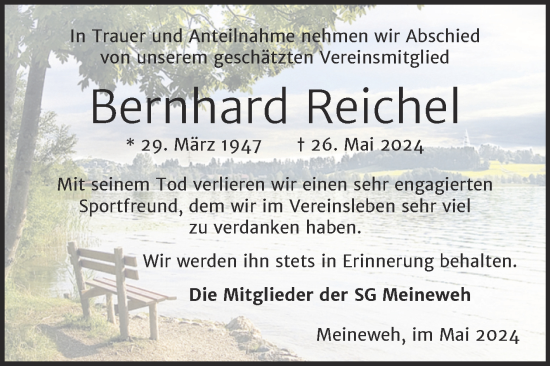 Traueranzeige von Bernhard Reichet von Trauerkombi Zeitz