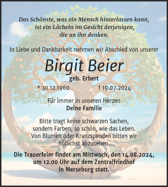 Traueranzeige von Birgit Beier von Trauerkombi Merseburg