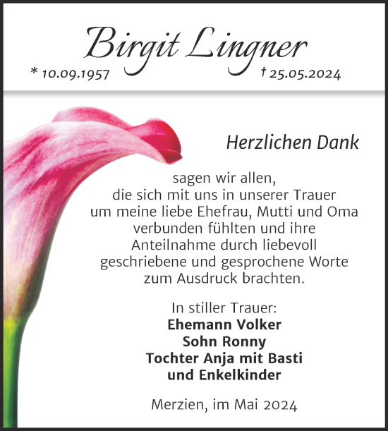 Traueranzeige von Birgit Lingner von Trauerkombi Köthen