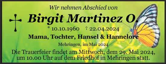 Traueranzeige von Birgit Martinez von Trauerkombi Aschersleben