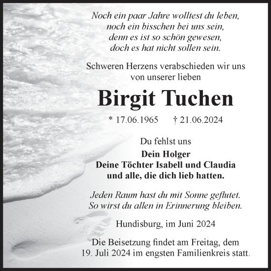 Traueranzeige von Birgit Tuchen von Volksstimme Haldensleben/Wolmirstedt