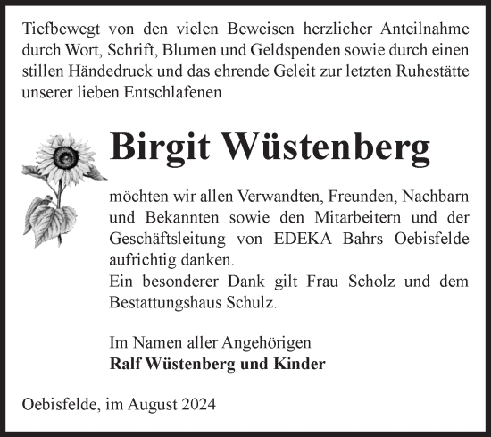 Traueranzeige von Birgit Wüstenberg von Volksstimme Altmark West
