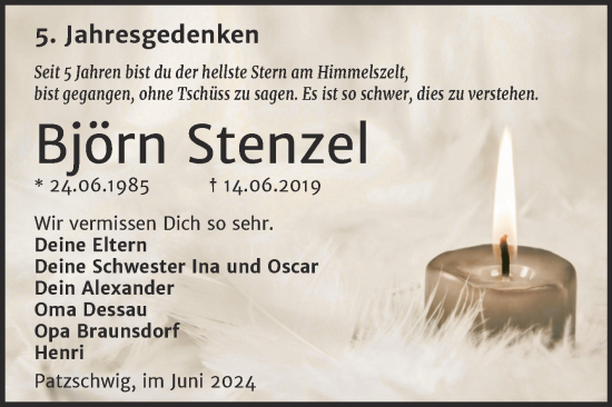 Traueranzeige von Björn Stenzel von Trauerkombi Wittenberg