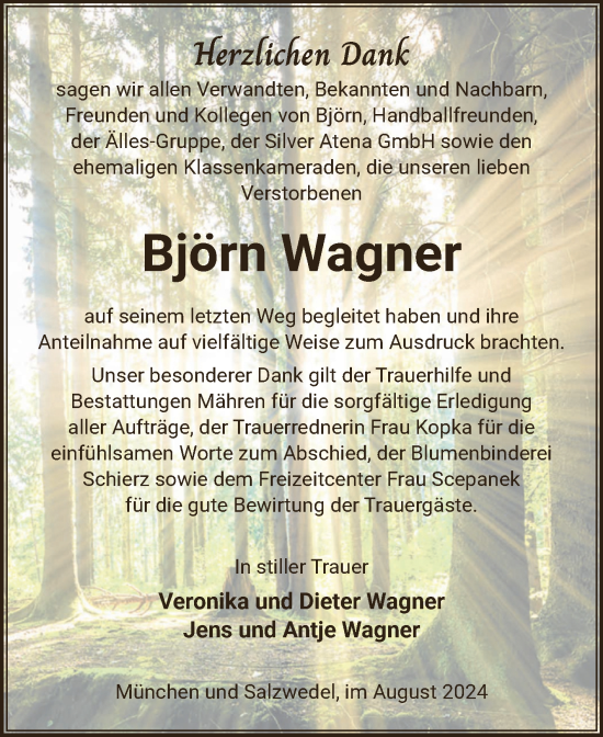 Traueranzeige von Björn Wagner von Volksstimme Altmark West