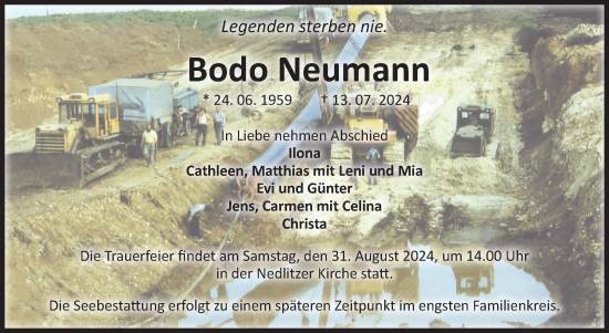 Traueranzeige von Bodo Neumann von Volksstimme Zerbst