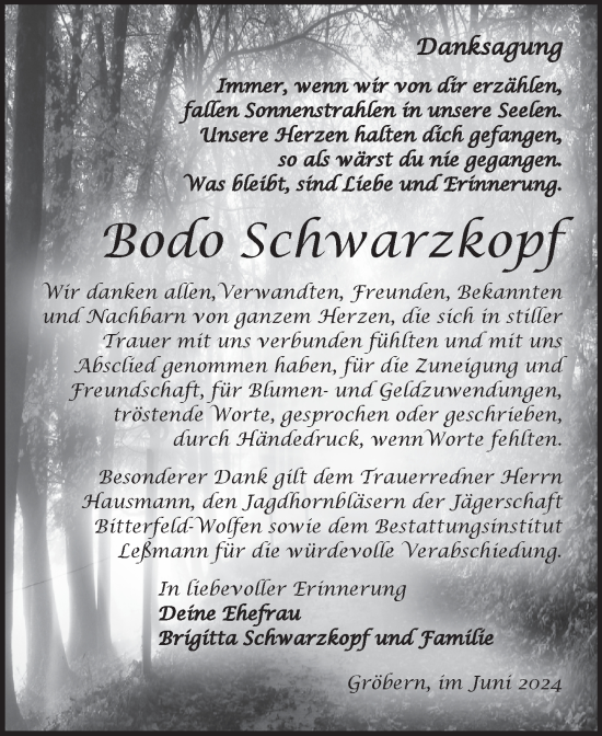 Traueranzeige von Bodo Schwarzkopf von Trauerkombi Bitterfeld