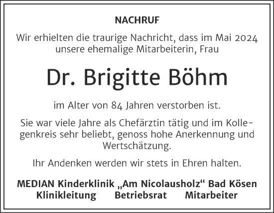 Traueranzeige von Brigitte Böhm von Naumburger Tageblatt