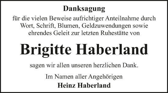 Traueranzeige von Brigitte Haberland von Trauerkombi Dessau