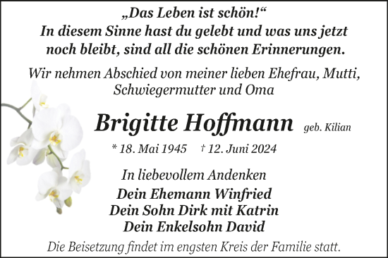 Traueranzeige von Brigitte Hoffmann von Trauerkombi Dessau
