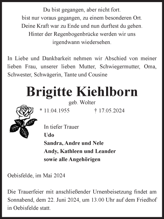 Traueranzeige von Brigitte Kiehlborn von Volksstimme Altmark West