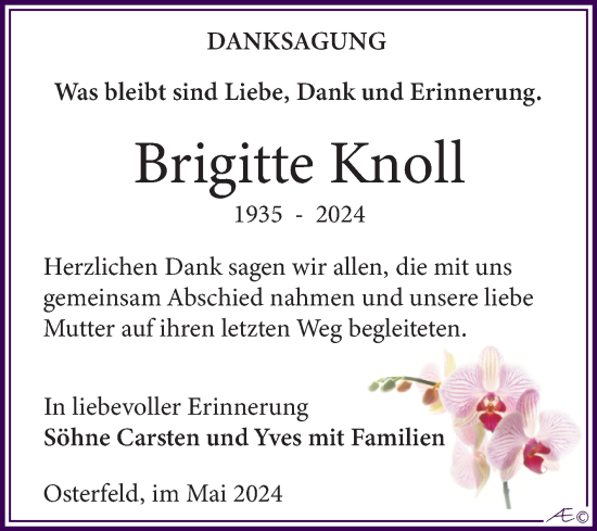 Traueranzeige von Brigitte Knoll von Trauerkombi Zeitz