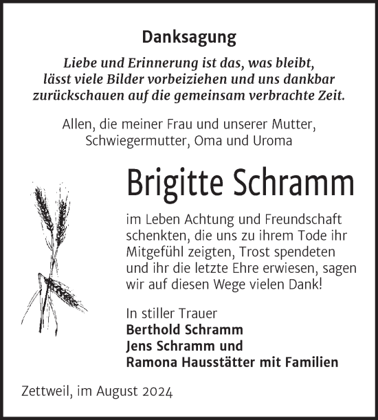 Traueranzeige von Brigitte Schramm von Trauerkombi Zeitz