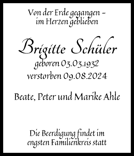 Traueranzeige von Brigitte Schüler von Volksstimme Magdeburg