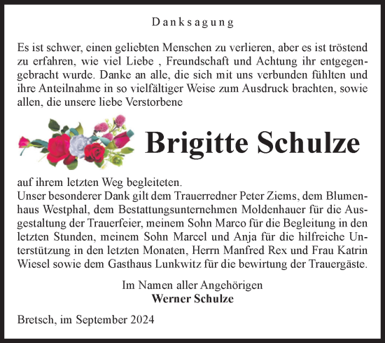 Traueranzeige von Brigitte Schulze von Volksstimme Altmark Ost
