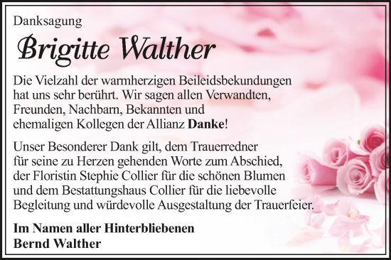 Traueranzeige von Brigitte Walther von Trauerkombi Dessau
